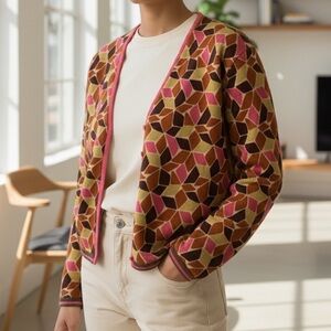 Mali Parmi Geometric Patterned Women's Button up Cardigan Sweater